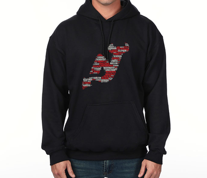 NJ Hockey Logo Player Word Cloud Regular Hoodie